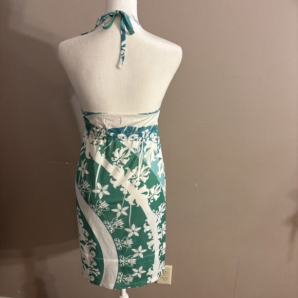 Belize Swim Cover Up Nylon Dress Green White Floral Halter Tie Sz M - Picture 5 of 11
